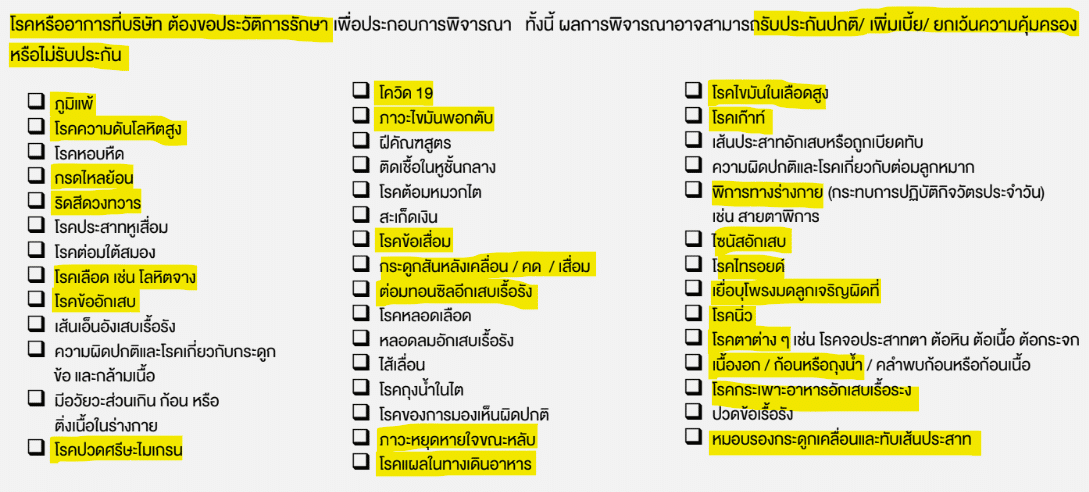 โรคที่ขอประวัติการรักษา โรคที่ขอประวัติการรักษา