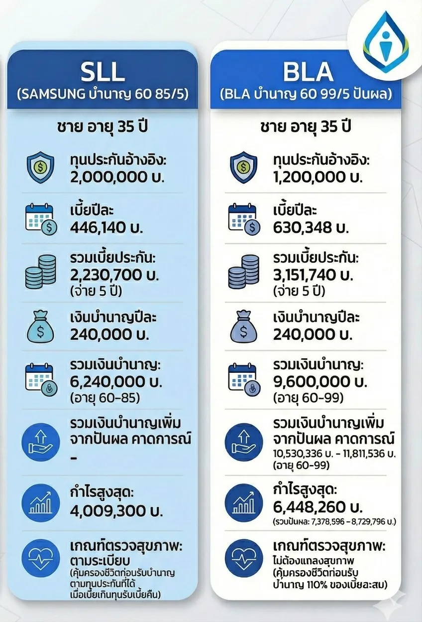 เปรียบเทียบ SSL BLA บำนาญเบี้ย 5 ปี 1