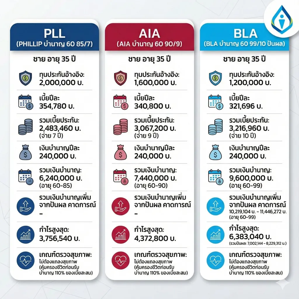 เปรียบเทียบPLL AIA BLA บำนาญเบี้ย 10 ปี 1